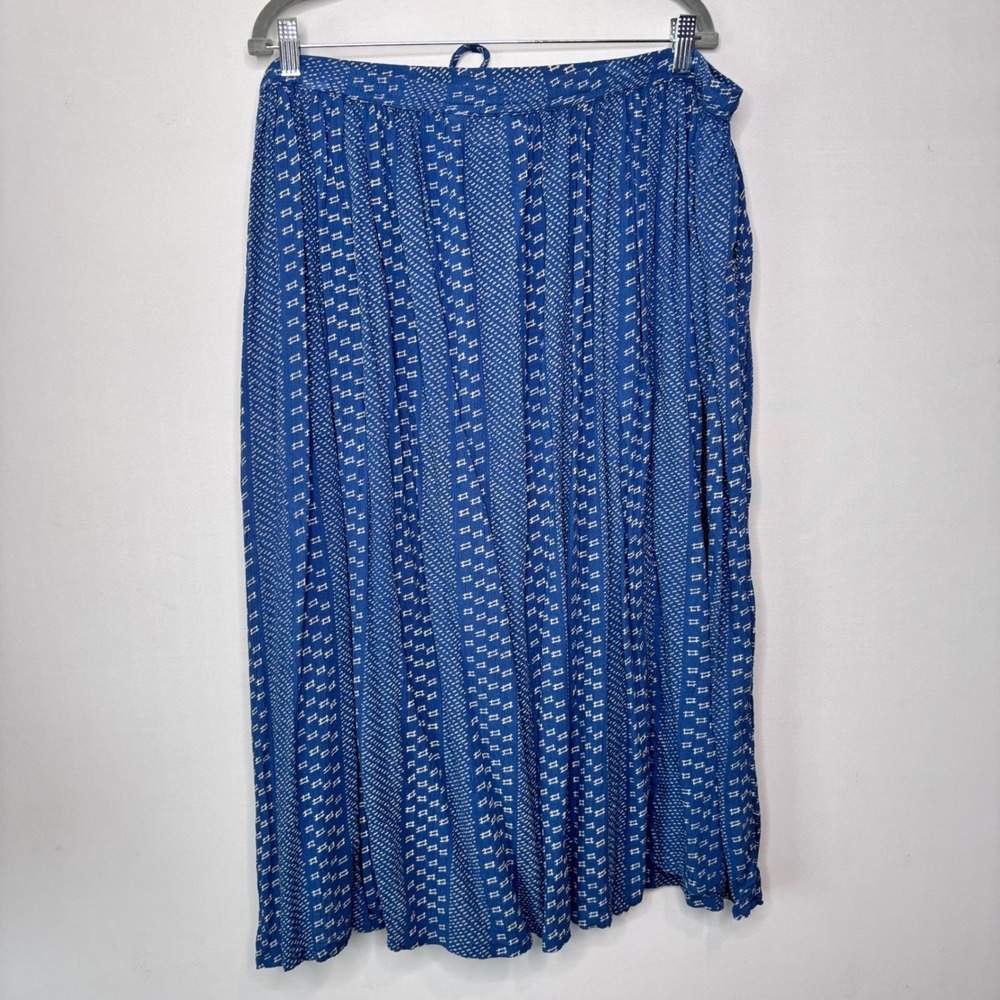 Vintage Orvis Boho Midi Skirt Womens XL Blue White Print Drawstring Waist - Picture 9 of 9